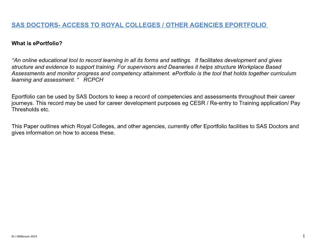 Sas Doctors- Access to Royal Colleges / Other Agencies Eportfolio