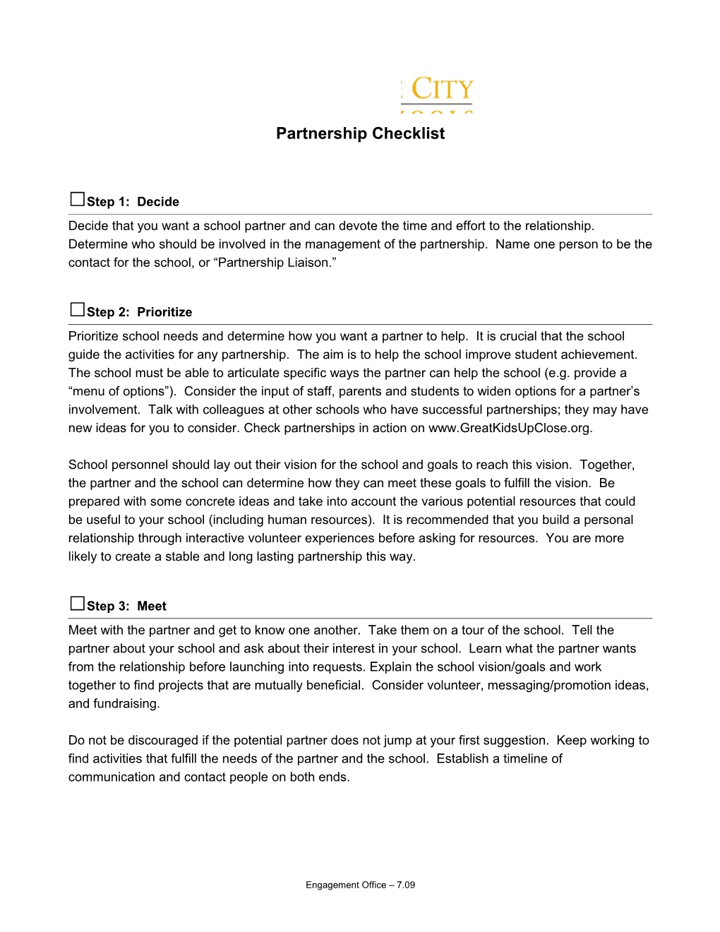 Partnership Checklist