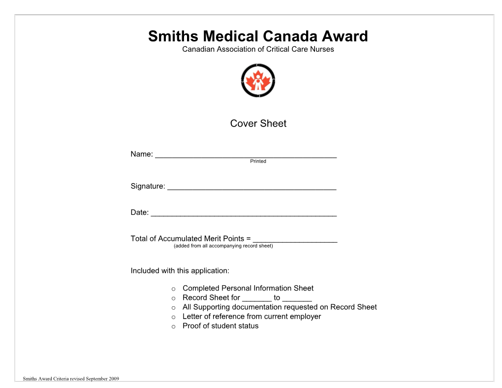 Smiths Medical Canada Award
