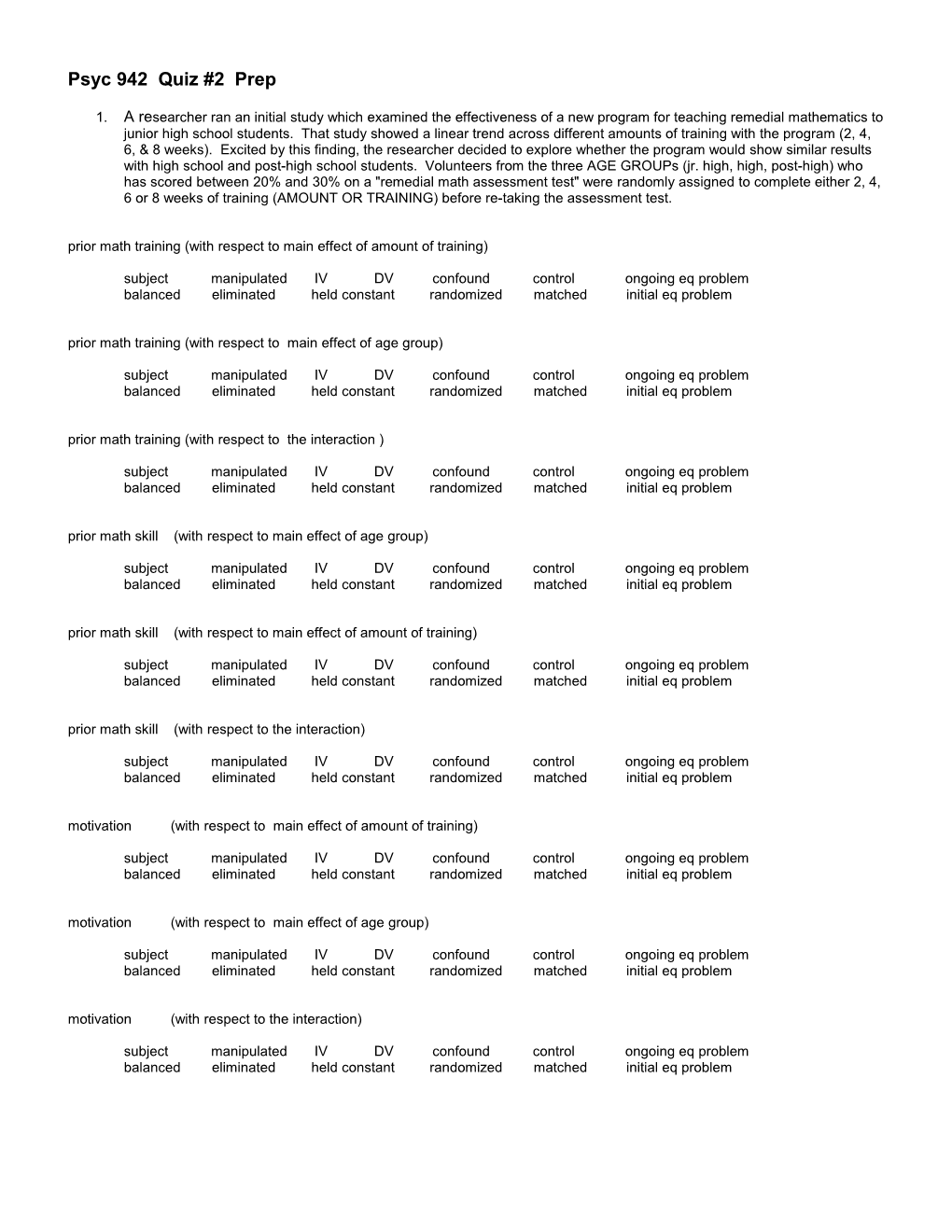 Psyc 942 Quiz #2 Prep