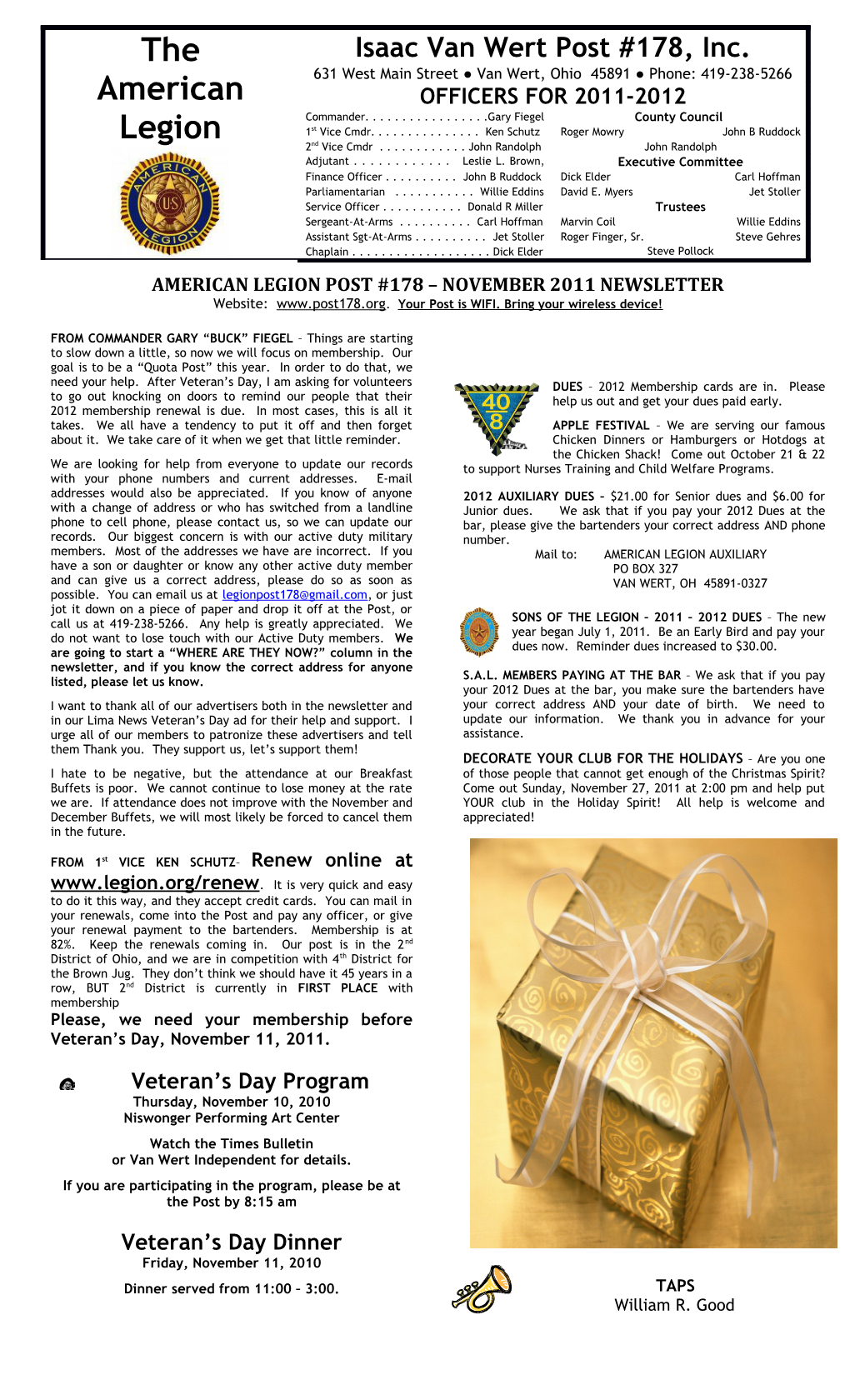 American Legion Post #178 November 2011 Newsletter