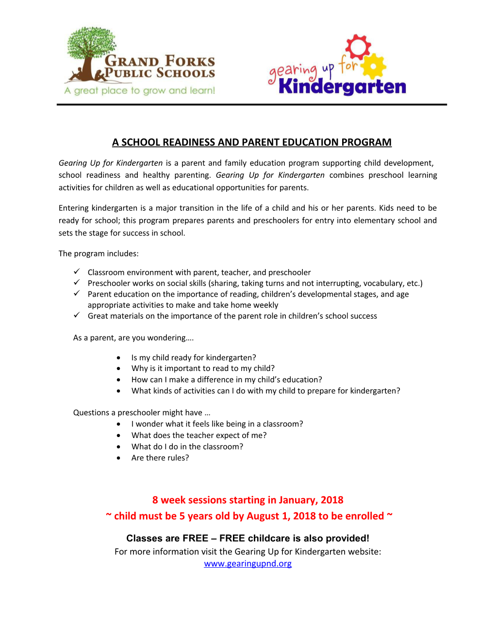 A School Readiness and Parent Education Program