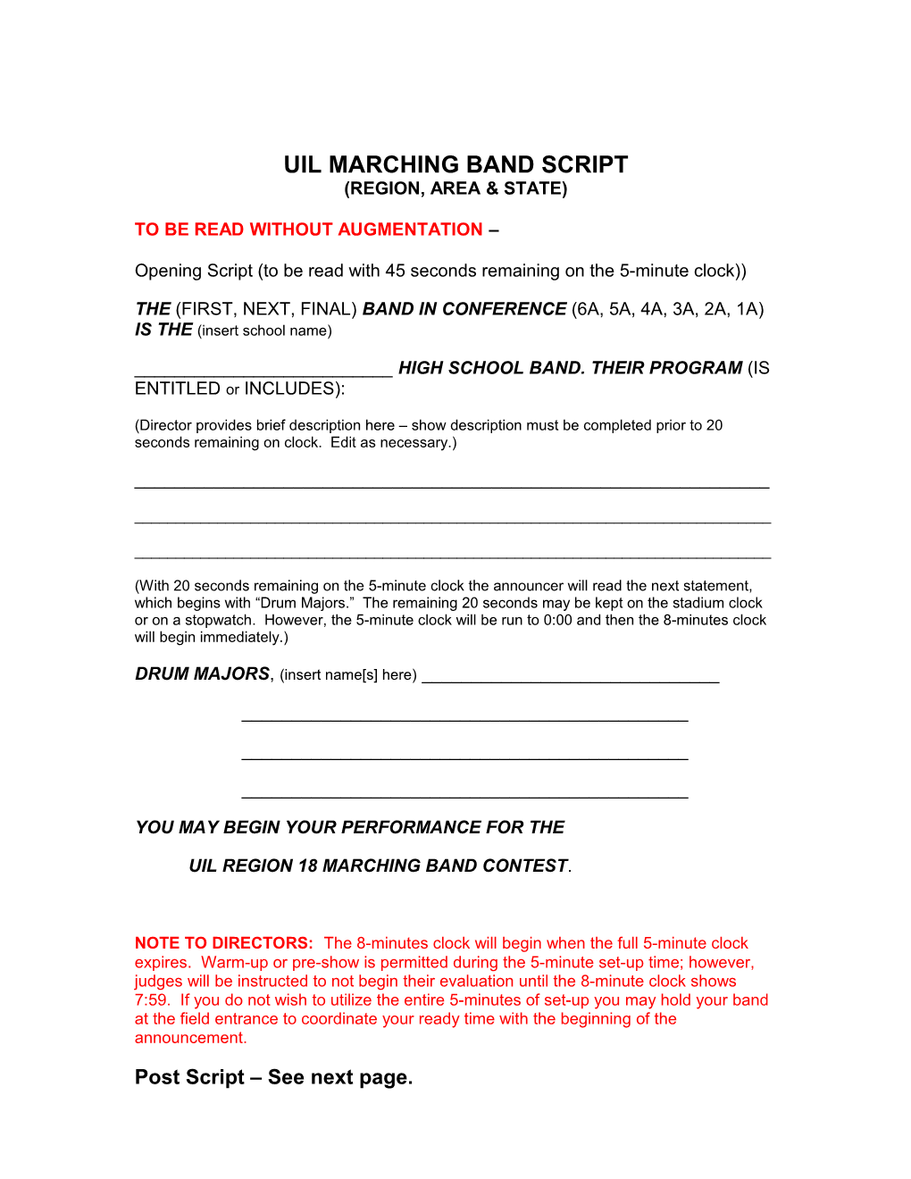 Uil Marching Band Script