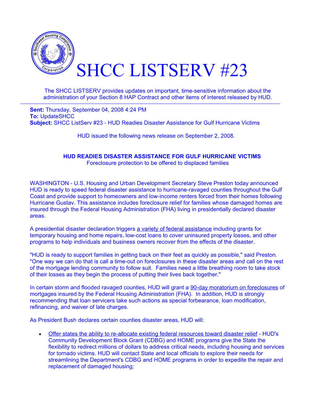 Shcc Listserv#23