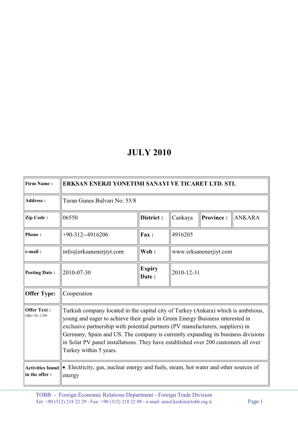 TOBB - Foreign Economic Relations Department - Foreign Trade Division s1