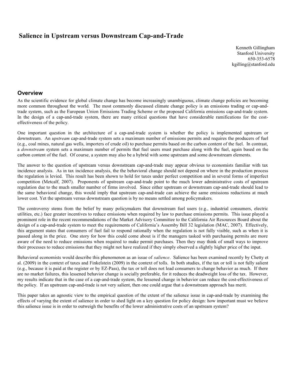 Salience in Upstream Versus Downstream Cap-And-Trade