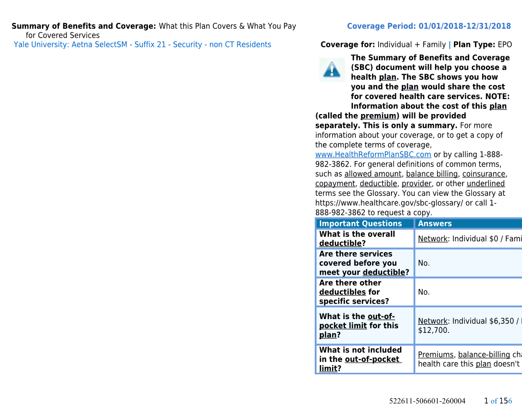 Summary of Benefits and Coverage: Yale University