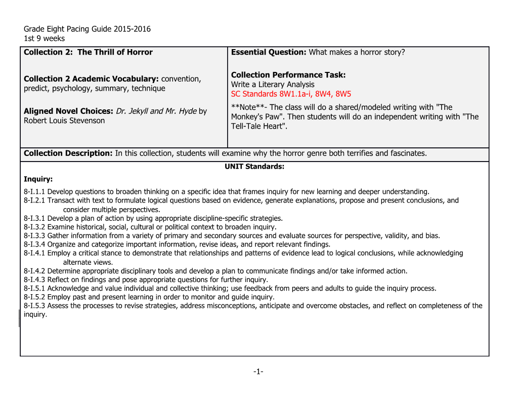 Grade Eight Pacing Guide 2015-2016