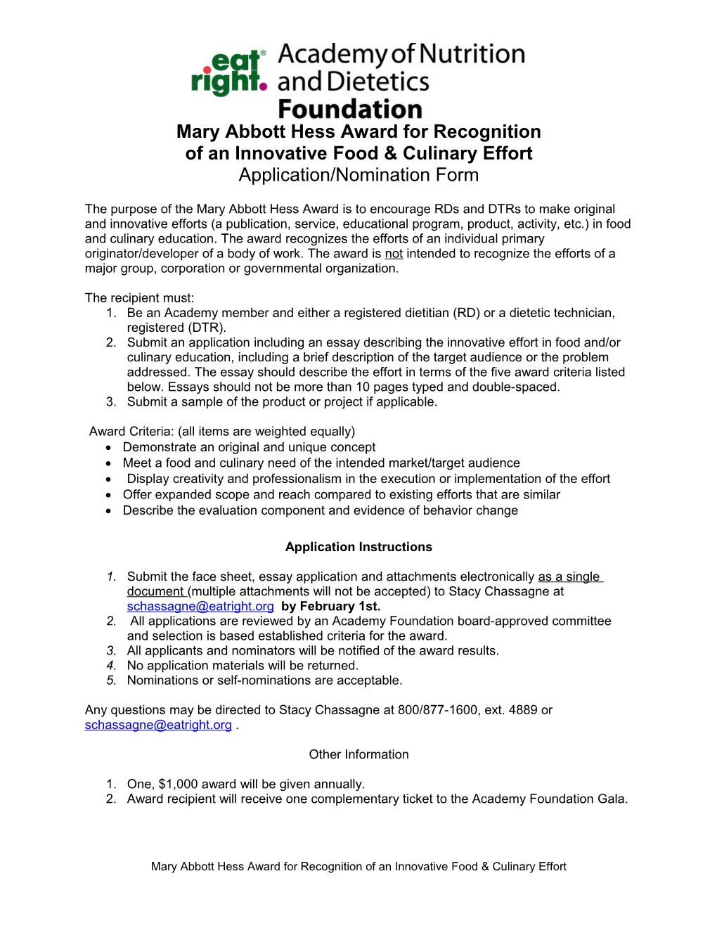 Mary Abbott Hess Award for Recognition