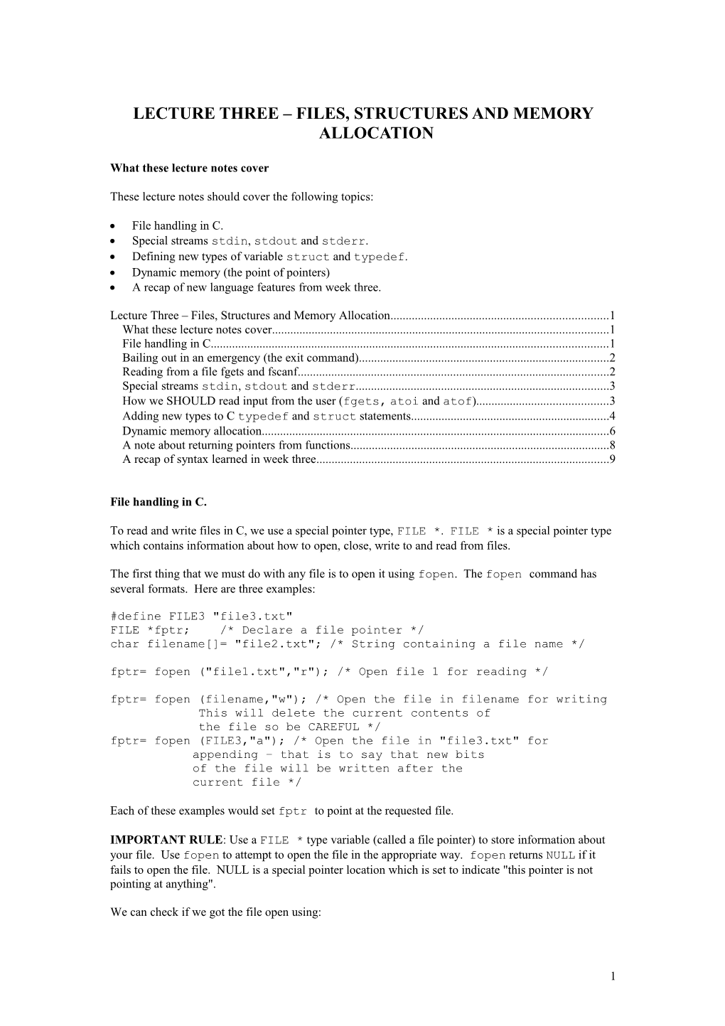 C Programming Course Worksheet One