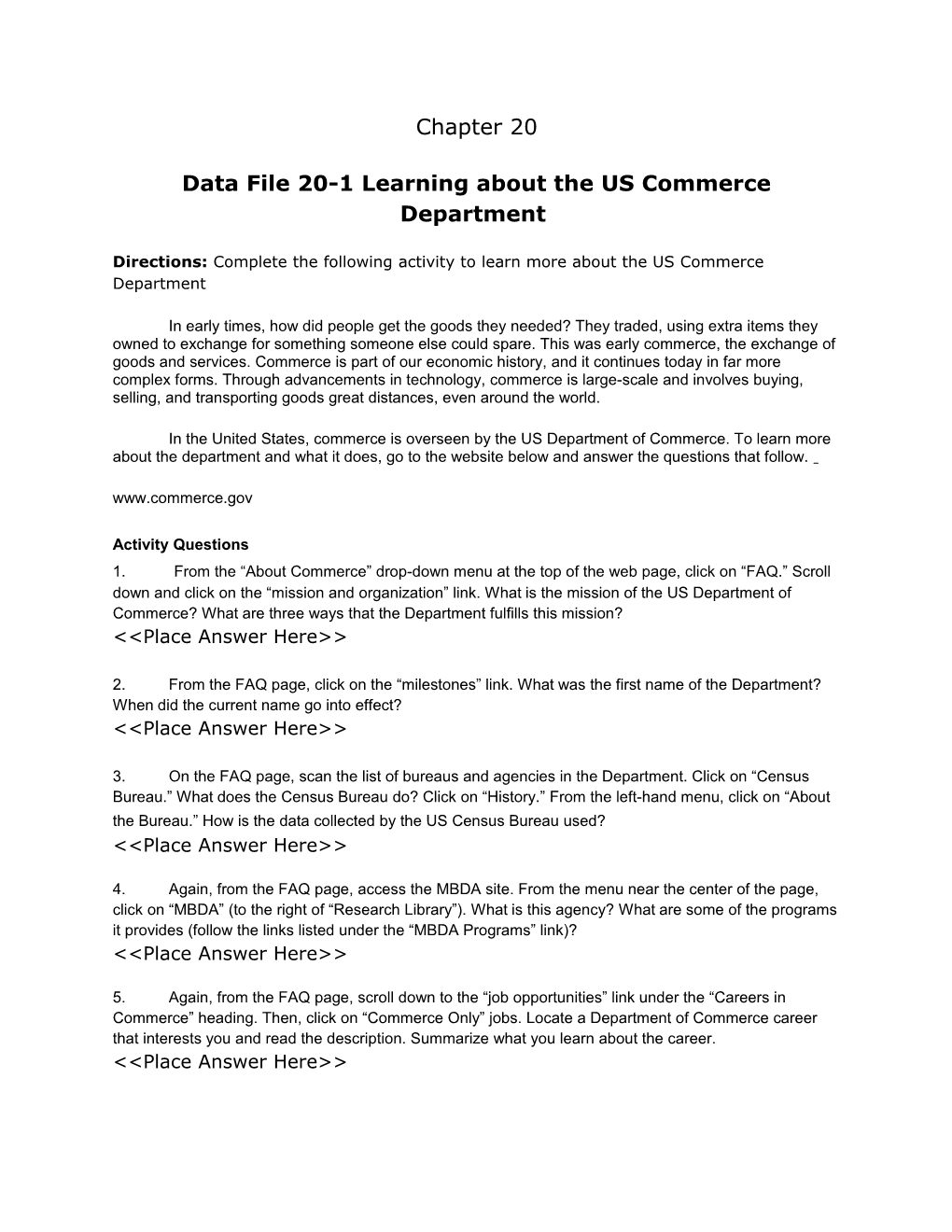 Data File 20-1 Learning About the US Commerce Department