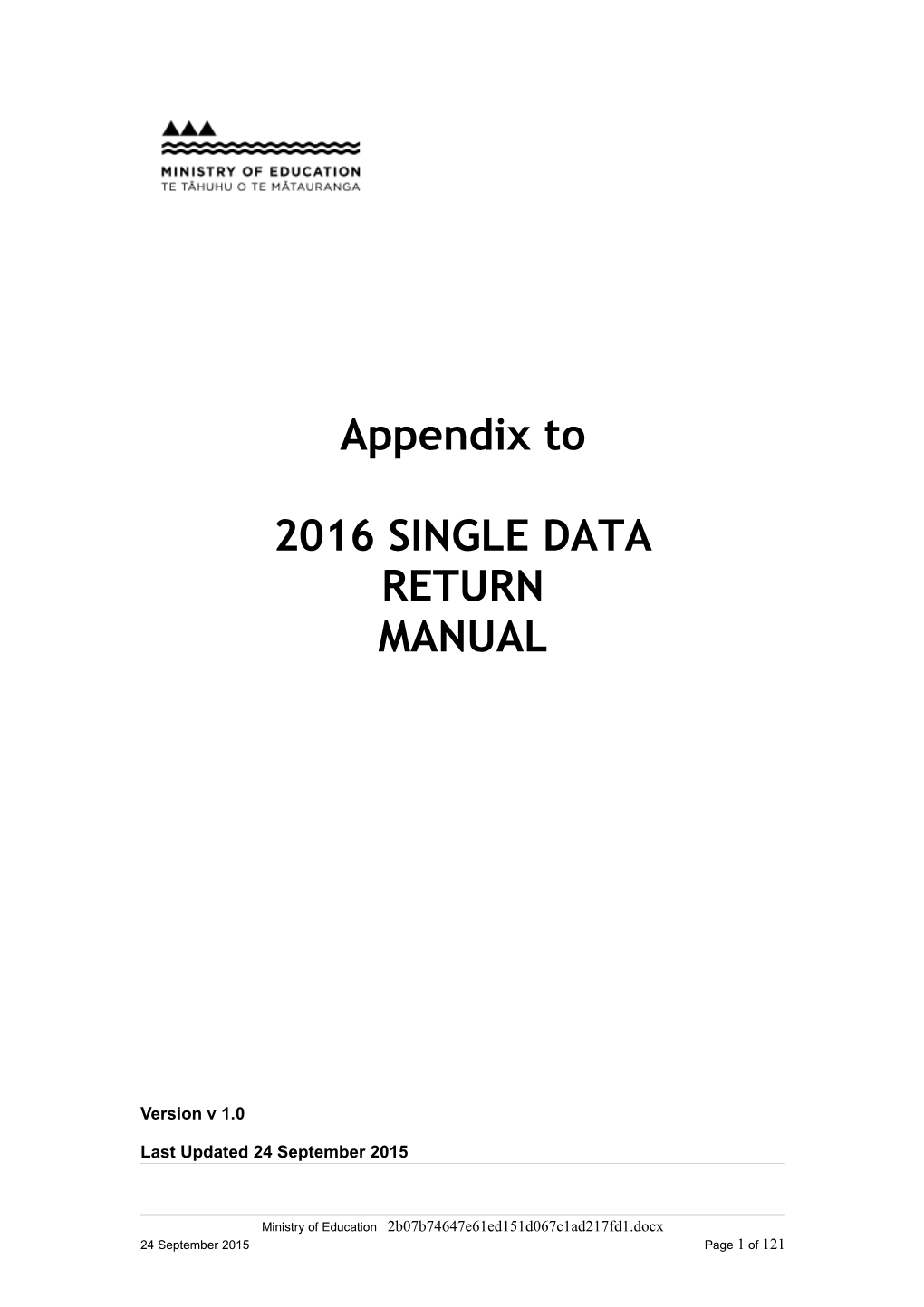 Ministry of Education - Single Data Return Manual Appendices 2016