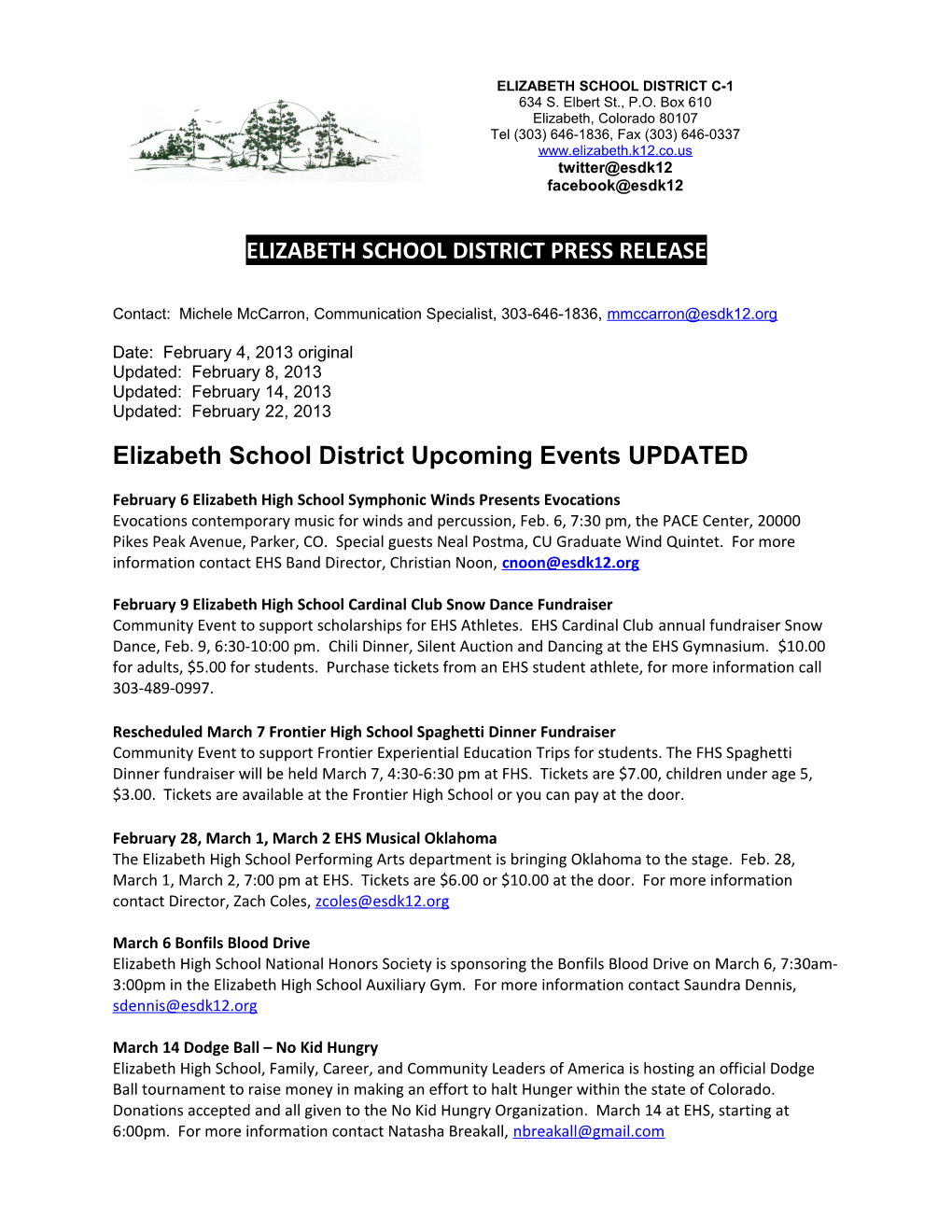 Elizabeth School District Press Release