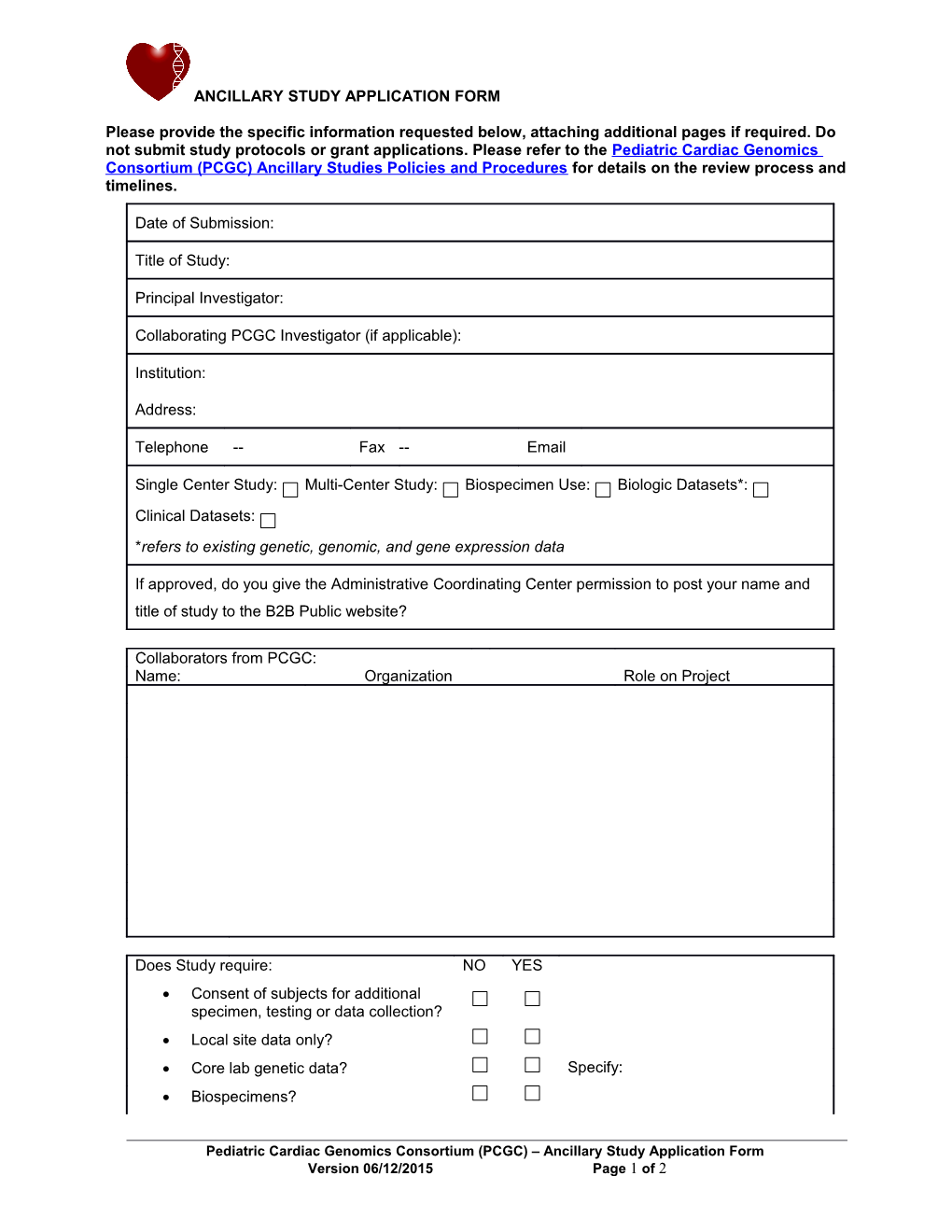 Ancillary Study Application Form