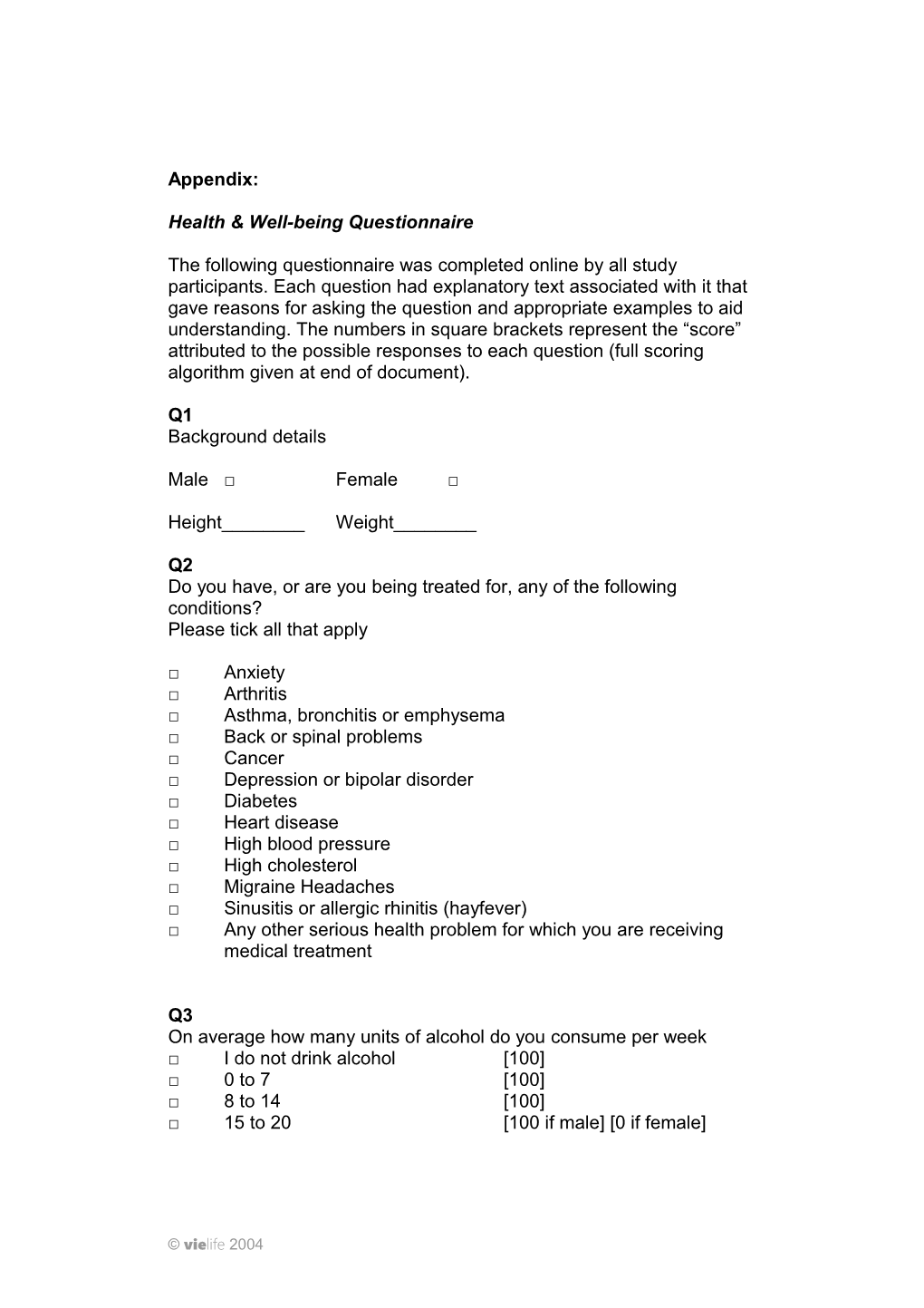 Health & Well-Being Questionnaire