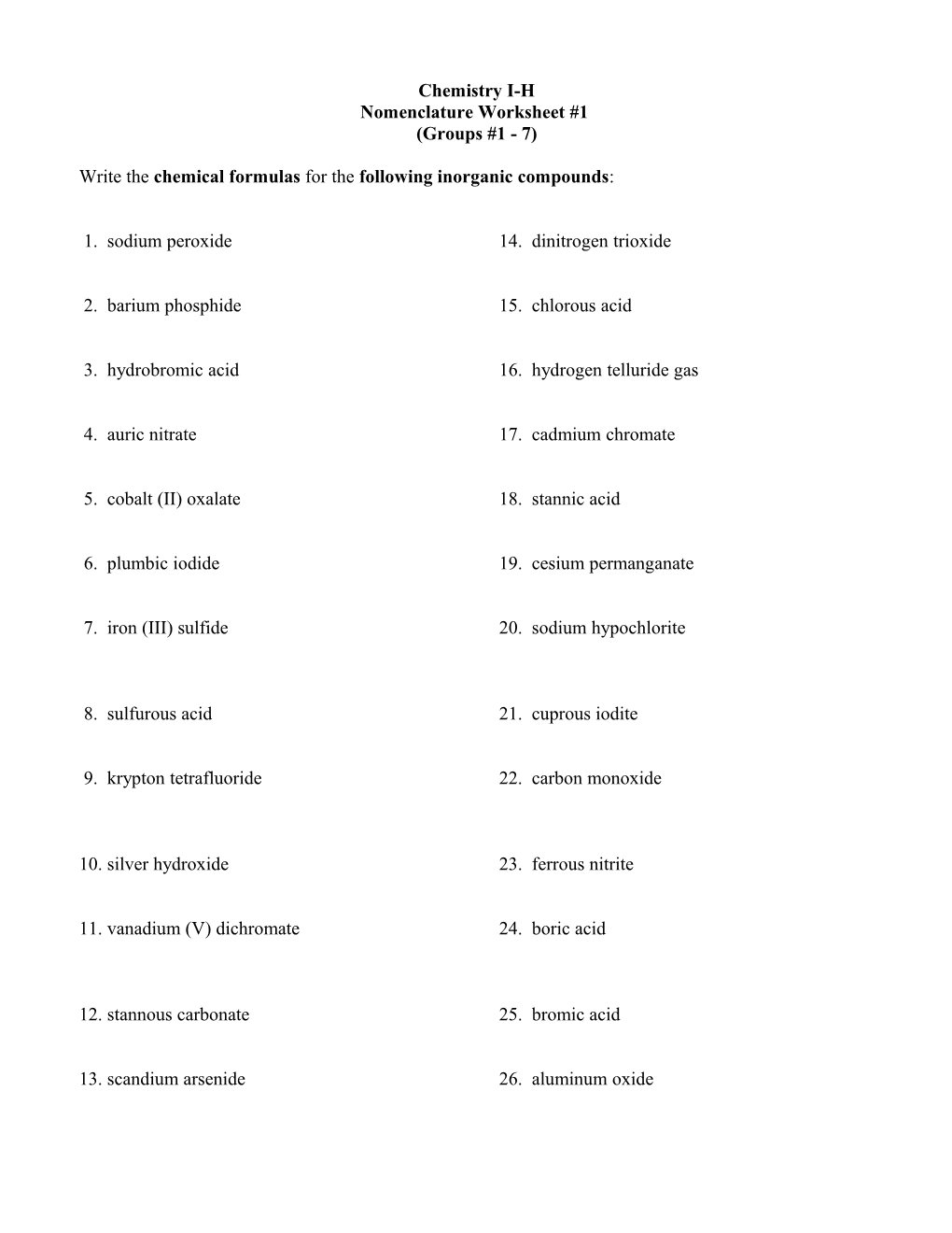 Nomenclature Worksheet #1