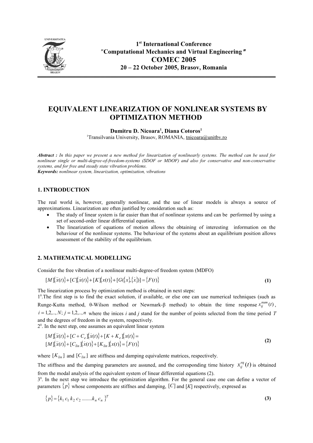 Equivalent Linearization of Nonlinear Systems by Optimization Method