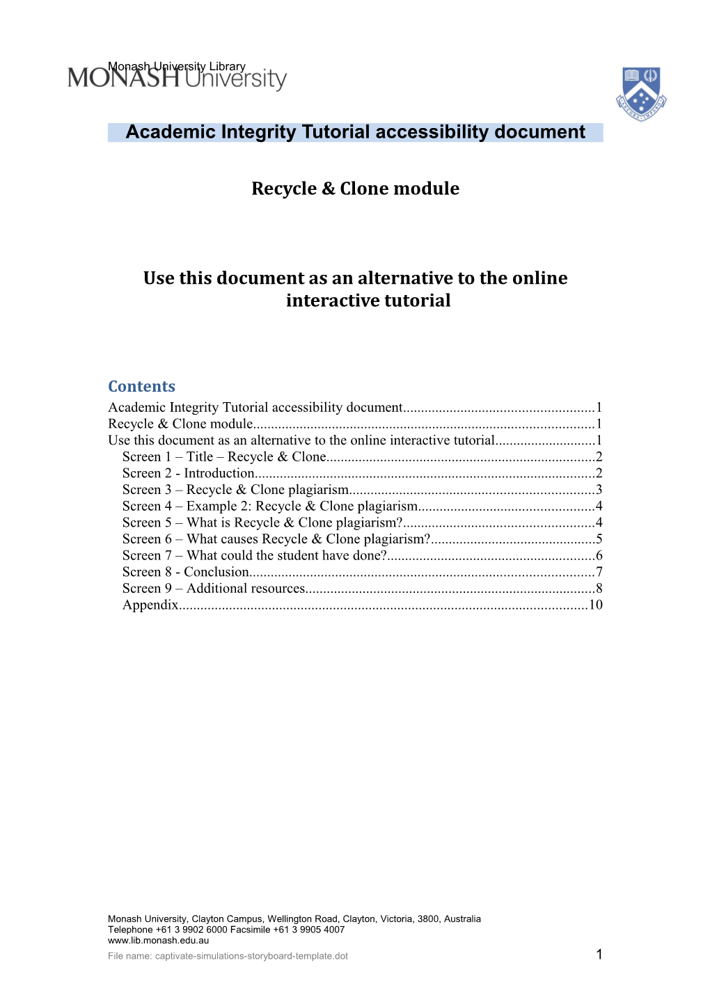 Academic Integrity Tutorial: Recycle & Clone Module