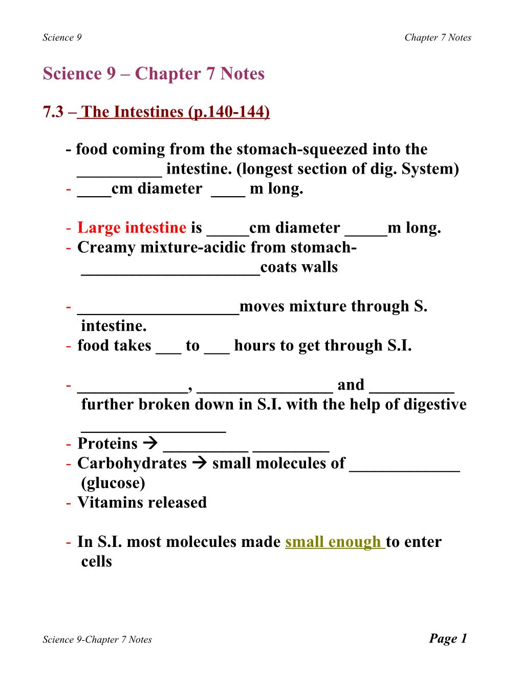 Science 9 Chapter 7 Notes