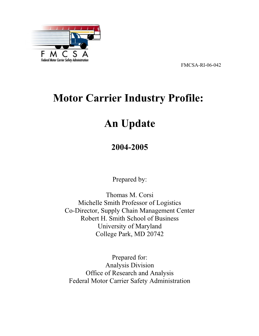 Motor Carrier Industry Profile: an Update