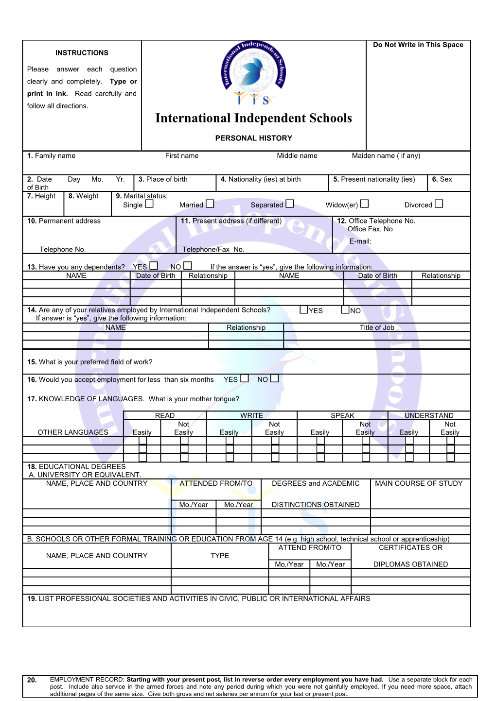 IIS's - Curriculum Vitae