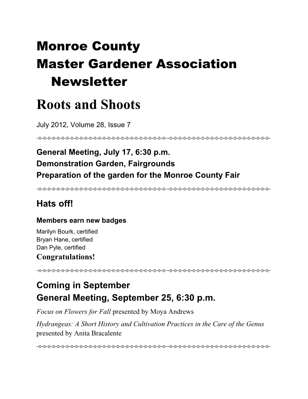 Master Gardener Association Newsletter