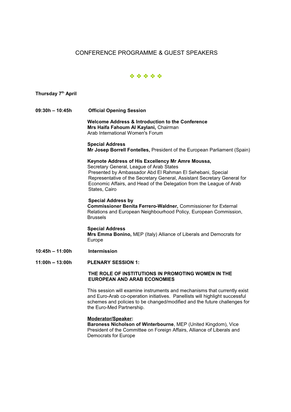 Provisional Programme & Guest Speakers