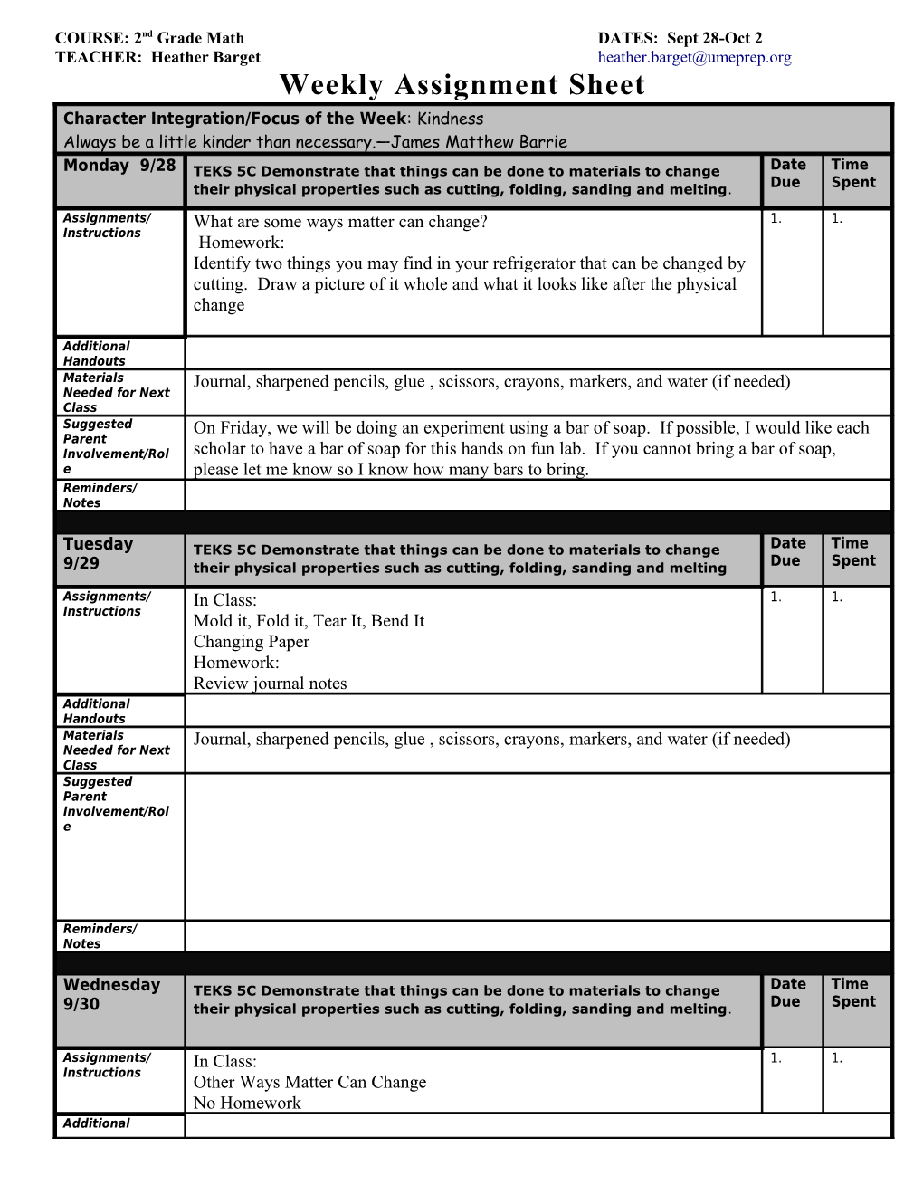 COURSE: 2Nd Grade Math DATES: Sept 28-Oct 2