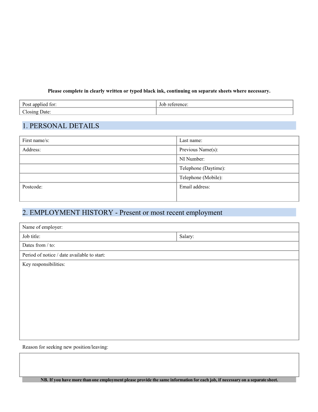 Application for Employment s75