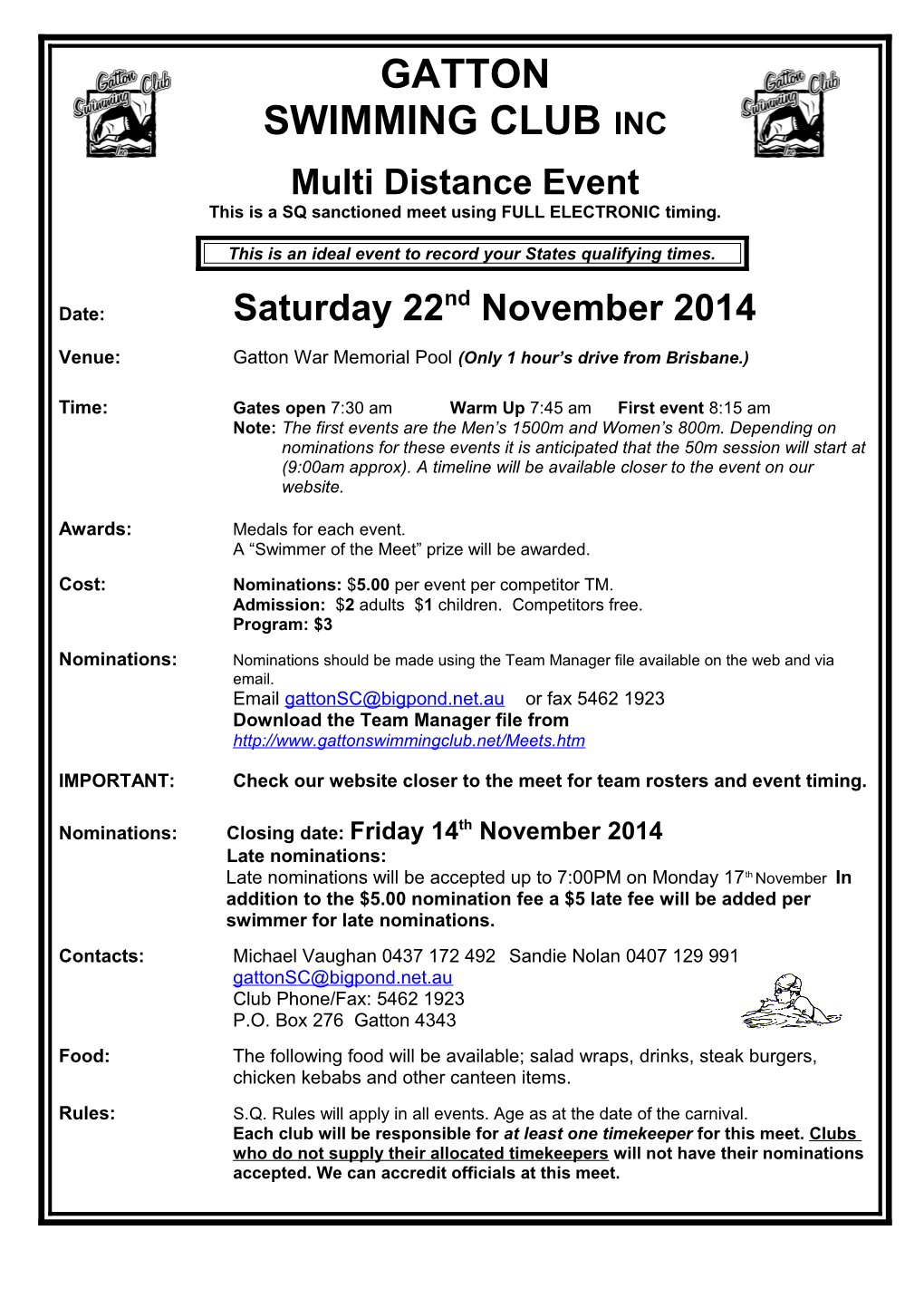 This Is a SQ Sanctioned Meet Using FULL ELECTRONIC Timing