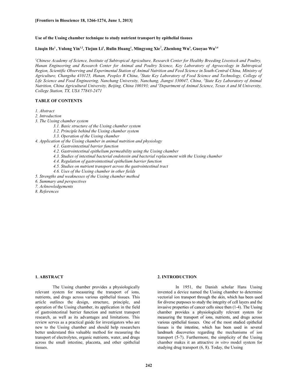 Use of the Ussing Chamber Technique to Study Nutrient Transport by Epithelial Tissues