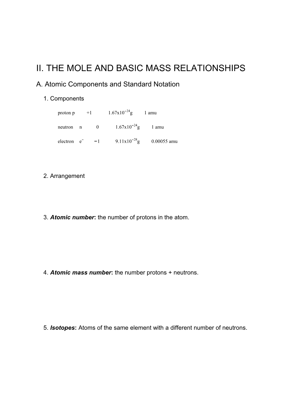 Ii. the Mole and Basic Mass Relationships