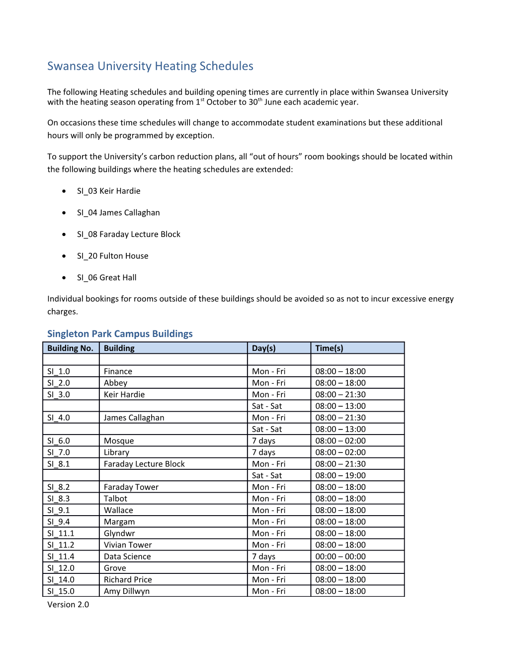 Estates Services Cleaning Schedule