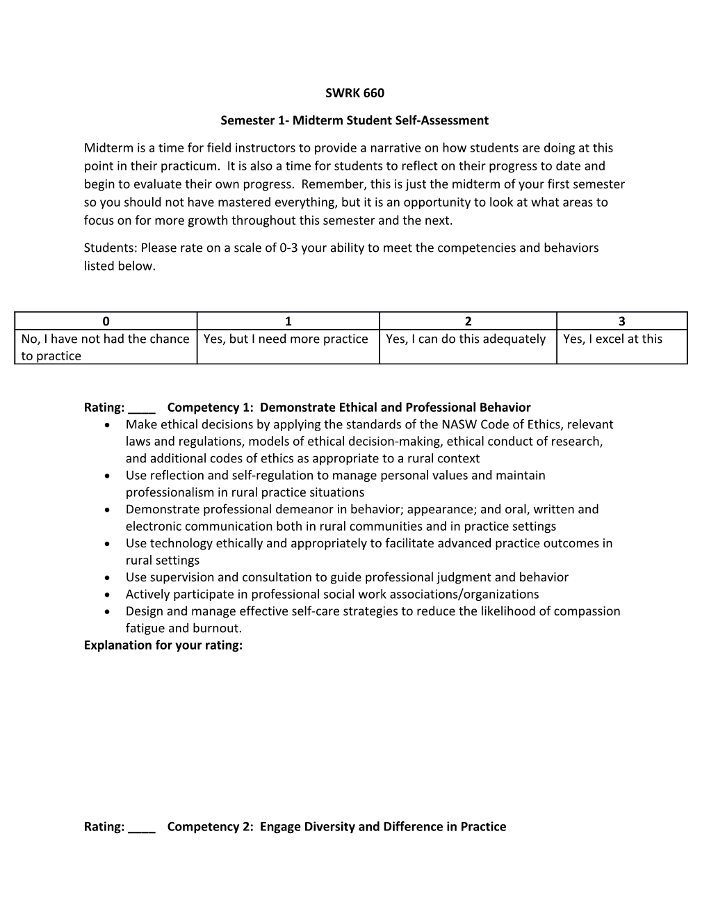Semester 1- Midterm Student Self-Assessment