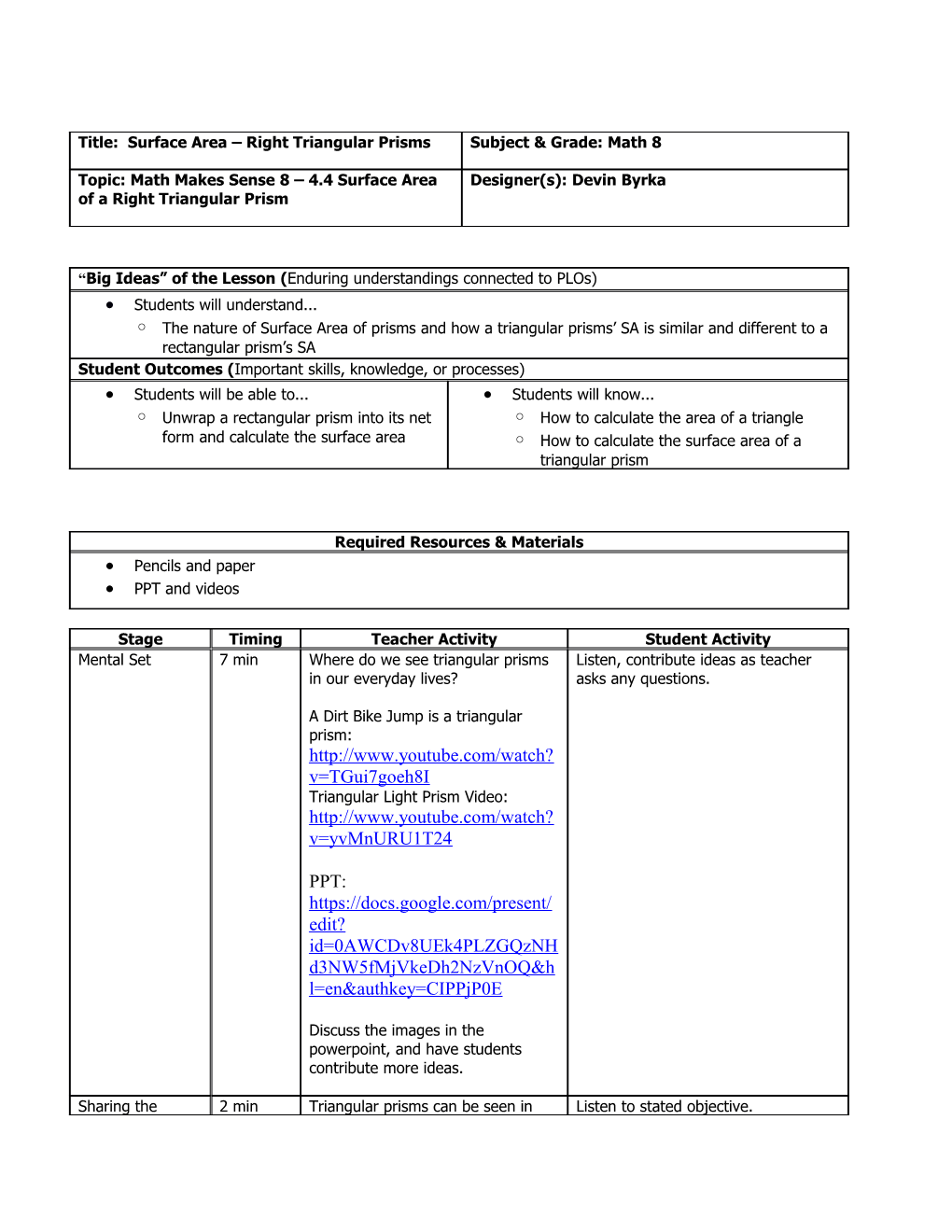 LESSON DESIGN Planning Template