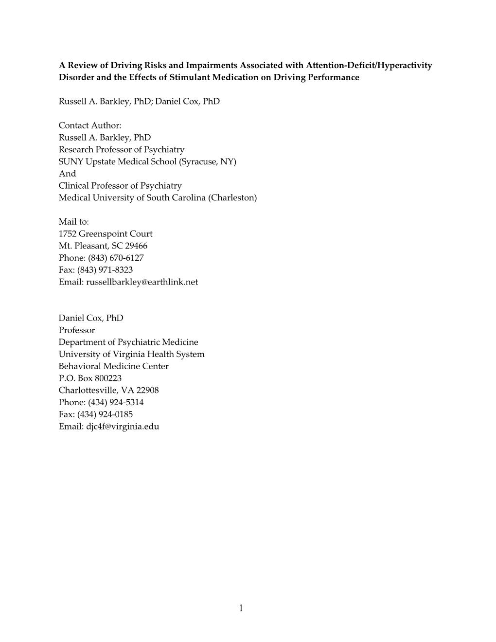 A Review of Driving Risks and Impairments Associated with Attention-Deficit/Hyperactivity