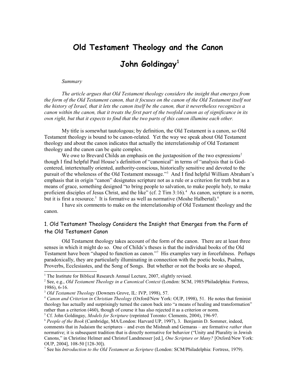 Canonical Theology of the Old Testament