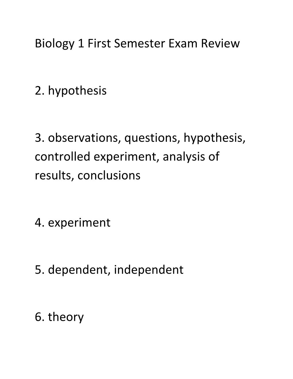 Biology 1 First Semester Exam Review