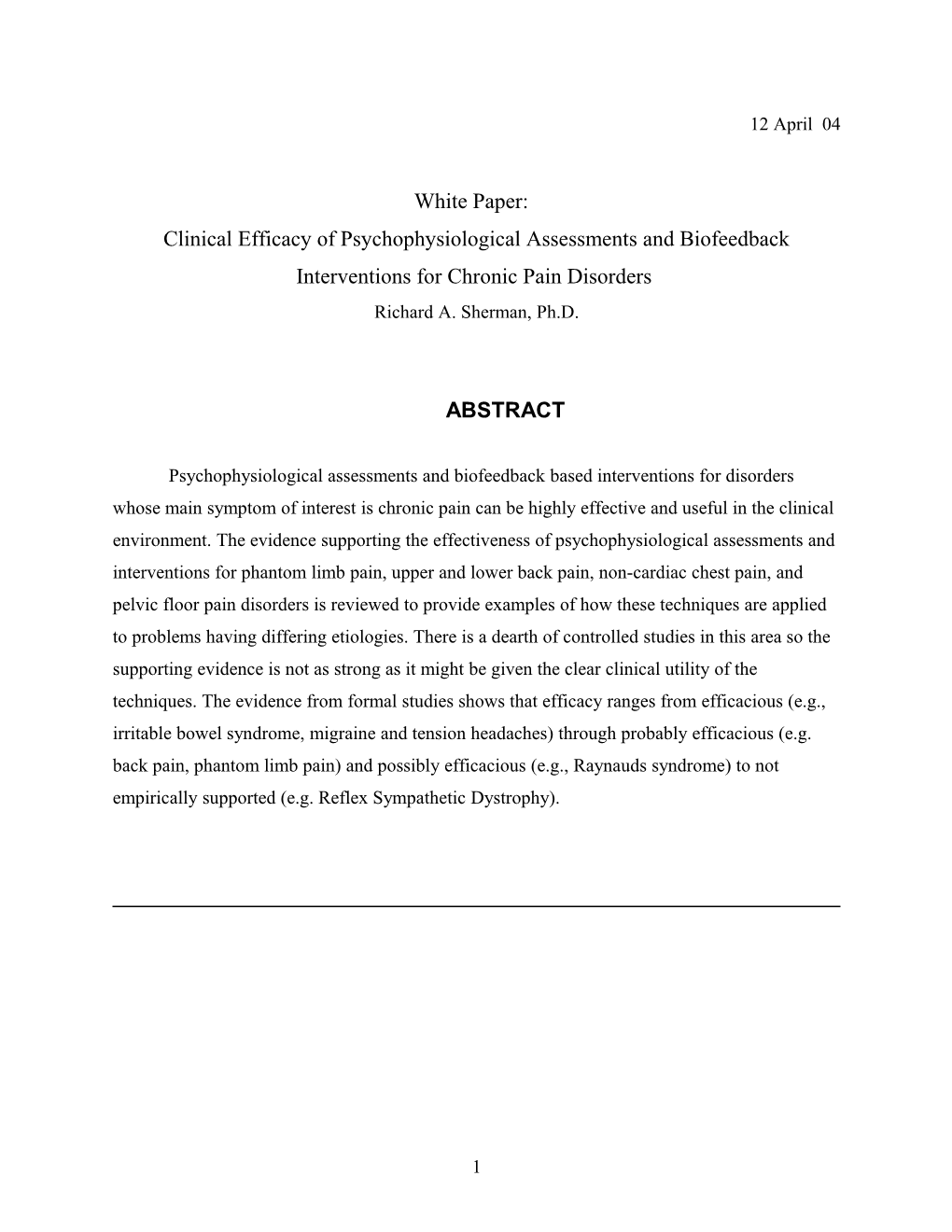 Clinical Efficacy of Psychophysiological Assessments and Biofeedback Interventions For