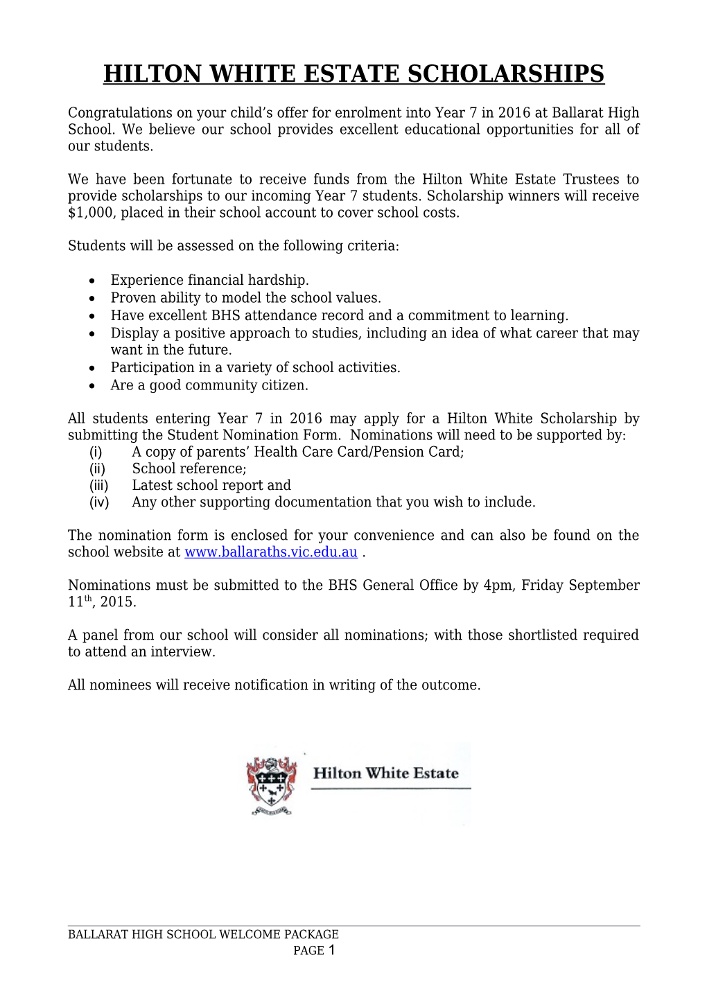 Hilton White Estate Scholarships