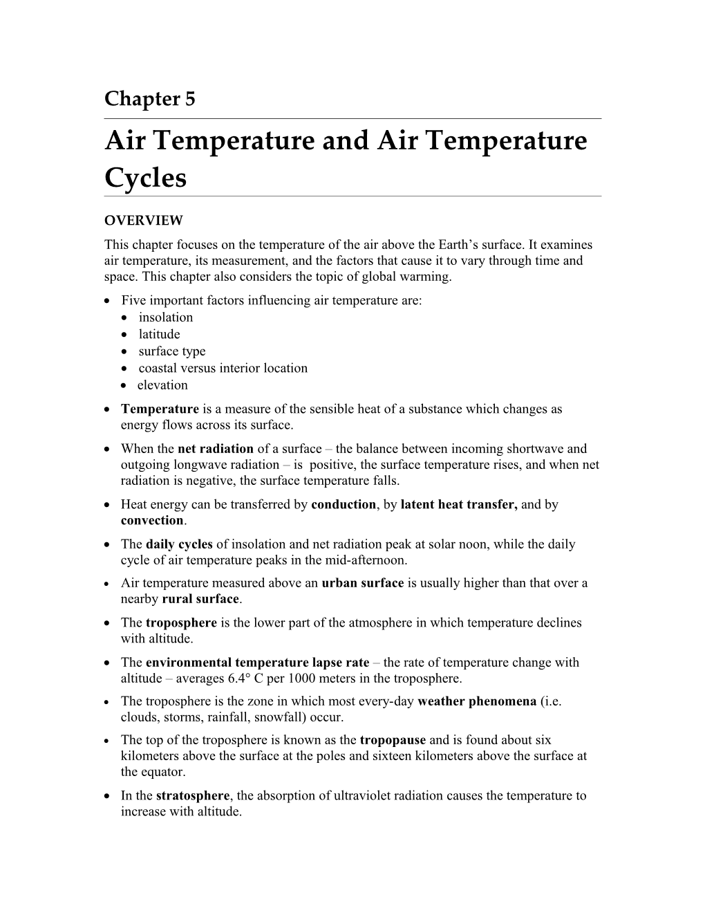 Air Temperature and Air Temperature Cycles