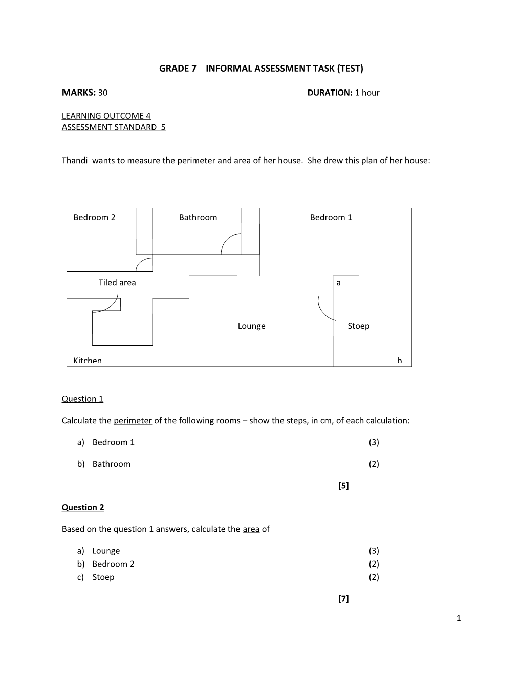 Grade 7 Informal Assessment Task (Test)