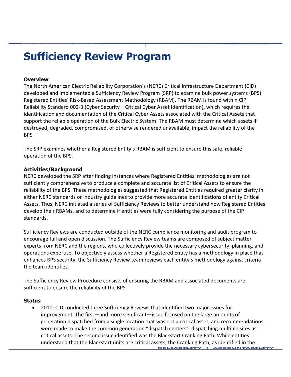 Sufficiency Review Program