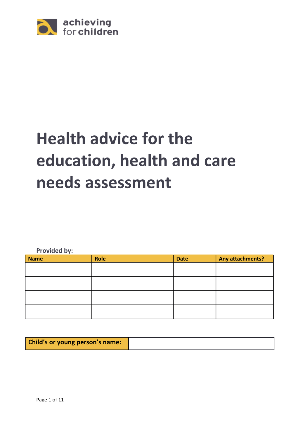 Health Advice for the Education, Health and Care Plan
