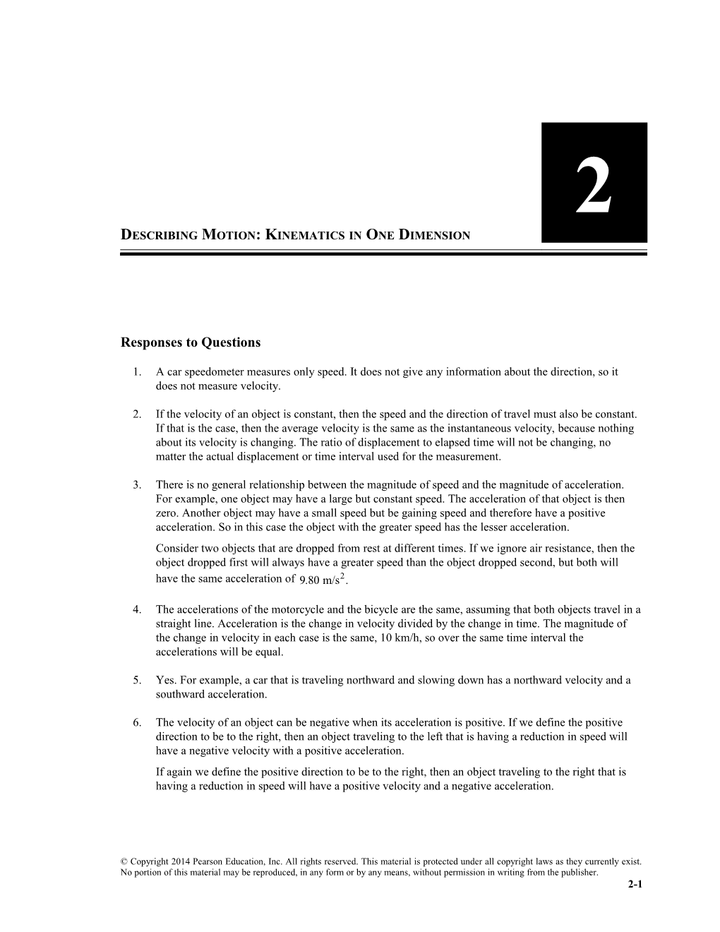 Describing Motion: Kinematics in One Dimension 2-3