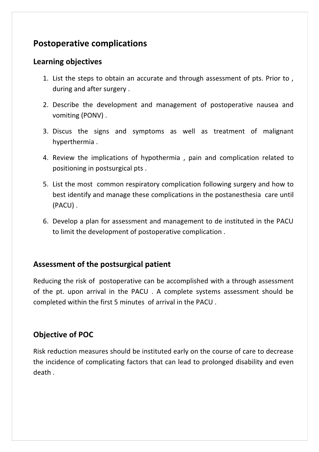 Postoperative Complications