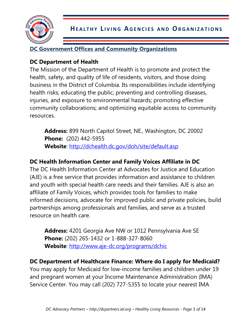 DC Government Offices and Community Organizations