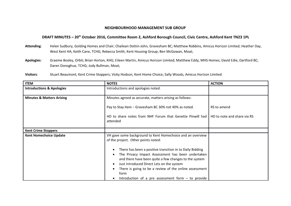 Neighbourhood Management Sub Group