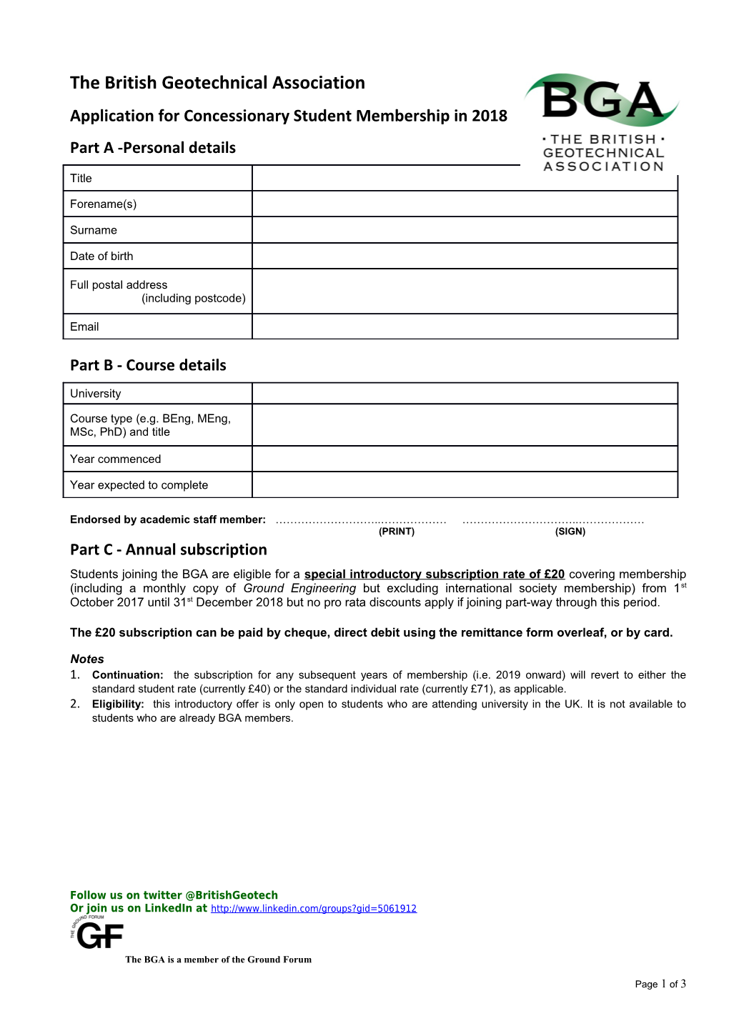 Application for Concessionary Student Membership in 2018