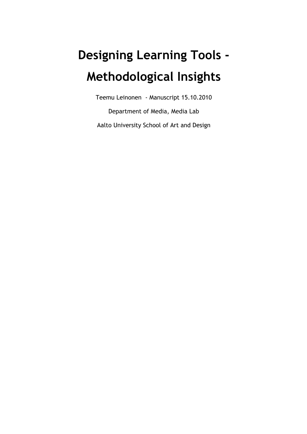 Designing Learning Tools - Methodological Insights